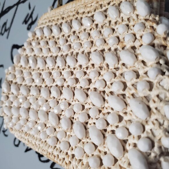 Vintage 1950’s Mid-Century Ivory Italian Beaded Handbag w/ Metal Handle - Picture 4 of 9